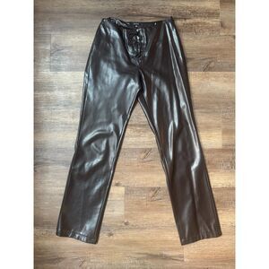 KOOKAI Brown Faux Leather Lace Up Straight Leg Pants